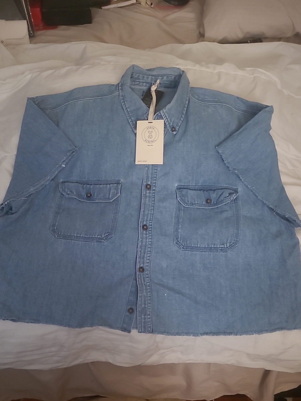 Urban Renewal Light Blue Denim Shirt with Tag Detail